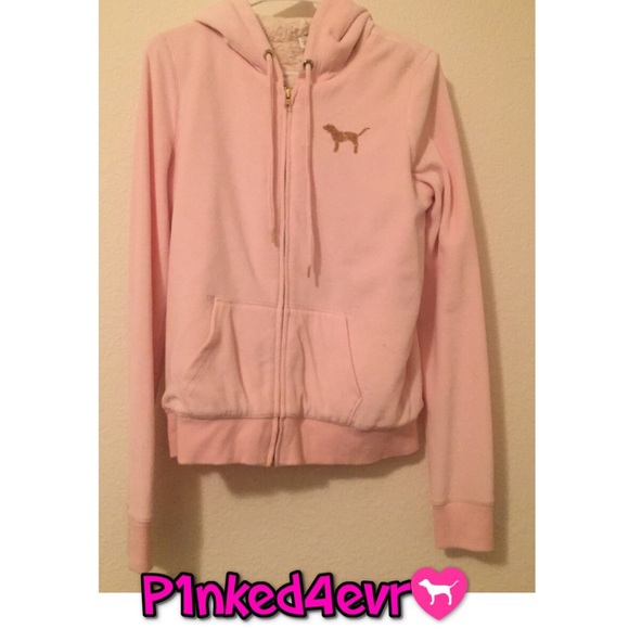 VS PINK Fur Lined Bling Hoodie Pink Velour/Gold S - Picture 3 of 3